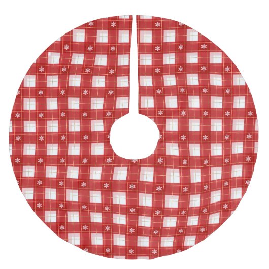 Weihnachts-Goldschneeflocken Gingham kariert Polyester Weihnachtsbaumdecke (Vorderseite)