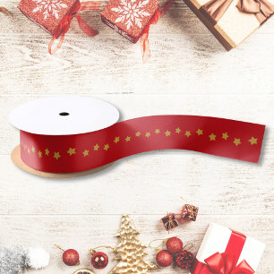Weihnachts-Goldstern-Muster Rot Satinband
