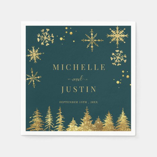 Weihnachts-Goldwald-Pinienbäume Hochzeit Serviette (Vorderseite)