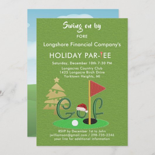 Weihnachts-Golf-Thema Party Par-T-Shirt Einladung (Vorne/Hinten)