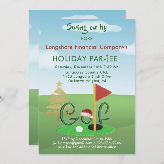Weihnachts-Golf-Thema Party Par-T-Shirt Einladung (Vorne/Hinten)