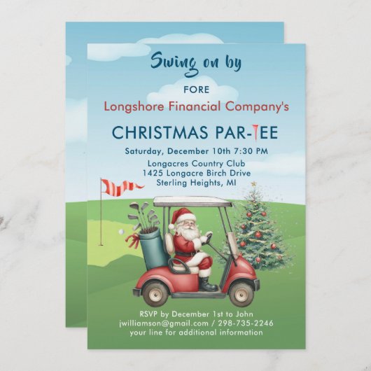 Weihnachts-Golf-Thema Party Par-T-Shirt Einladung (Vorne/Hinten)