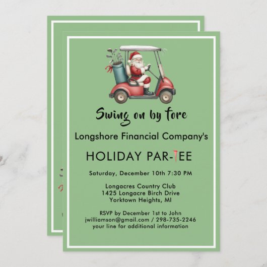 Weihnachts-Golf-Thema Party Par-T-Shirt Einladung (Vorne/Hinten)