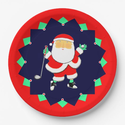 Weihnachts-Golfparty Pappteller (Vorderseite)