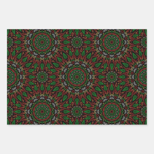 Weihnachts-Gothic-Blätter Mandala Geschenkpapier Set (Vorderseite 2)