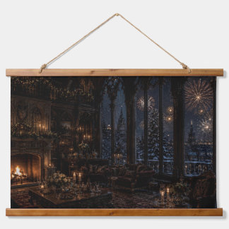 Weihnachts-Gotik-Bibliothek-Kamin-Teppich Wandteppich Mit Holzrahmen