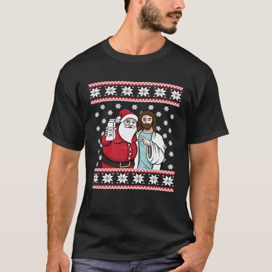 Weihnachts Grafik Santa Jesus Jingle Bros Wine Lov T-Shirt (Vorderseite)
