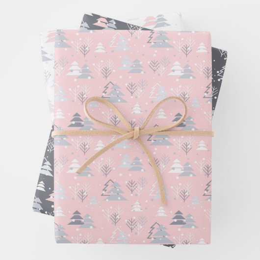 Weihnachts grau weiß pink silber schlicht elegant geschenkpapier set (Beispiel)