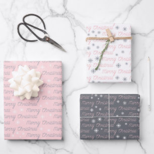 Weihnachts grau weiß pink silber schlicht elegant geschenkpapier set