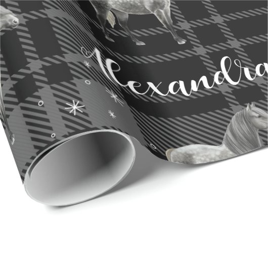 Weihnachts-Graue Pferde Personalisiert Geschenkpapier (Rolleneckpunkt)