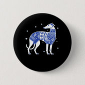 Weihnachts-Grauhund-Hund mit einem Ugly Sweater Bl Button (Vorderseite)