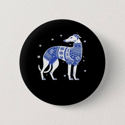 Weihnachts-Grauhund-Hund mit einem Ugly Sweater Bl Button (Vorderseite)