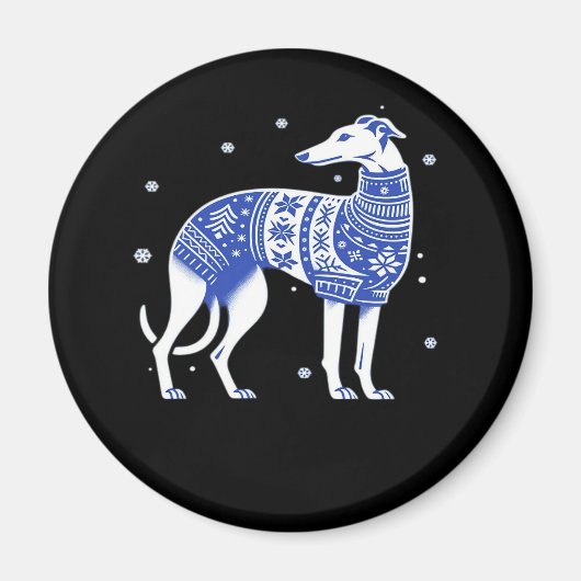 Weihnachts-Grauhund-Hund mit einem Ugly Sweater Bl Magnet (Vorne)