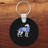 Weihnachts-Grauhund-Hund mit einem Ugly Sweater Bl Schlüsselanhänger (Vorderseite)