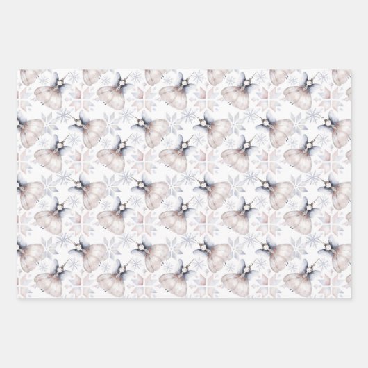 Weihnachts-Grauweiß Silber einfache elegante Binde Geschenkpapier Set (Vorderseite)