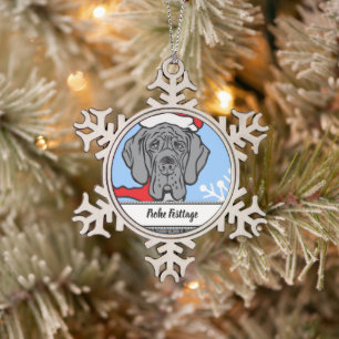 Weihnachts-Great-Dane-Gesicht Schneeflocken Zinn-Ornament