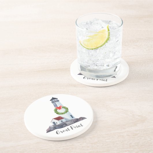 Weihnachts Great Point Leuchtturm Sandstone Unters Getränkeuntersetzer (Seite)