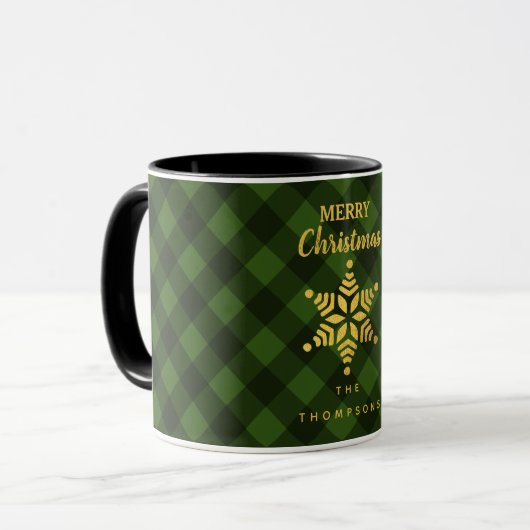 Weihnachts Green Black Buffalo Kariert Star Snowfl Tasse (Vorderseite Links)