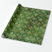 Weihnachts-Green/Gold-Damask-Muster Geschenkpapier (Ungerollt)