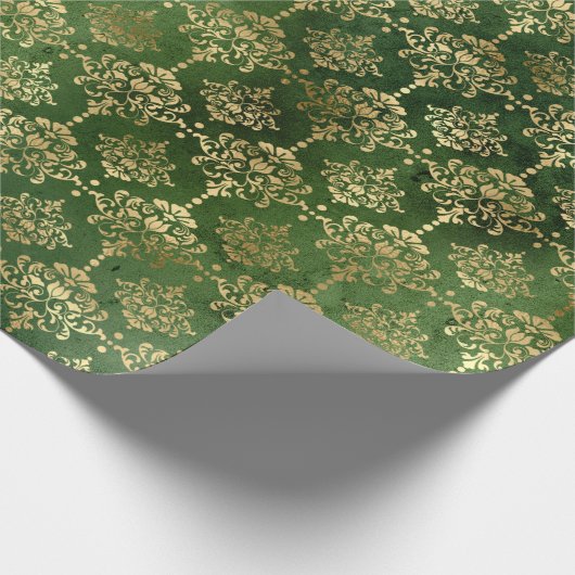 Weihnachts-Green/Gold-Damask-Muster Geschenkpapier (Ecke)