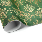 Weihnachts-Green/Gold-Damask-Muster Geschenkpapier (Rolleneckpunkt)