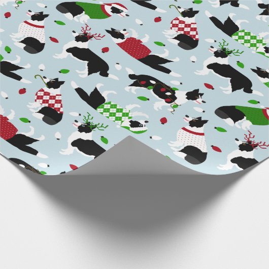Weihnachts-Grenze Collie Wrapping Papier Geschenkpapier (Ecke)