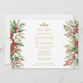 Weihnachts-Grenze XVs Holly Sweet Floral Spanisch Einladung (Rückseite)