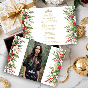 Weihnachts-Grenze XVs Holly Sweet Floral Spanisch Einladung