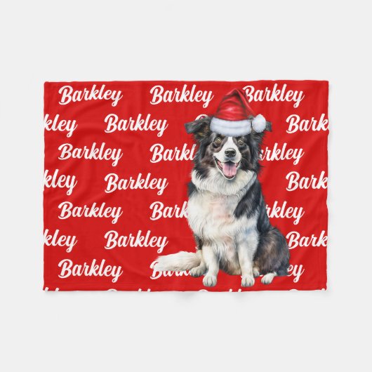Weihnachts-Grenzkollie mit Hundenname Fleecedecke (Vorderseite (Horizontal))