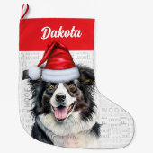 Weihnachts-Grenzkollie mit Hundenname Großer Weihnachtsstrumpf (Vorderseite)
