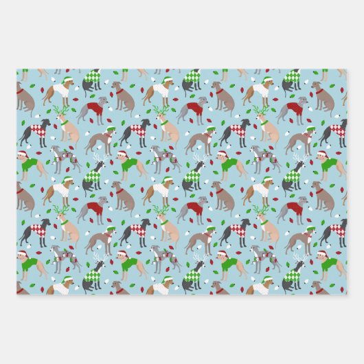 Weihnachts-Greyhound-Hund Geschenkpapier Set (Vorderseite)