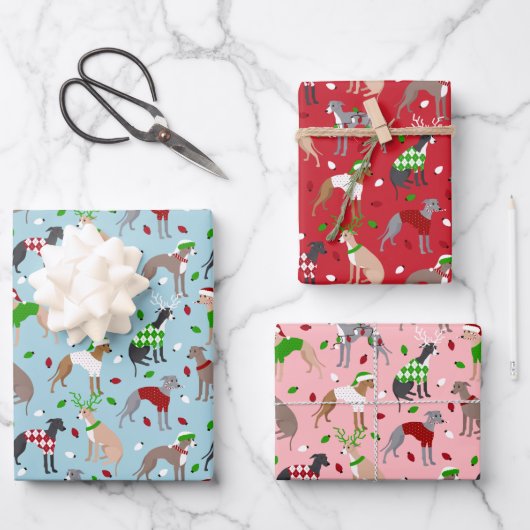 Weihnachts-Greyhound-Hund Geschenkpapier Set (Vorderseite)