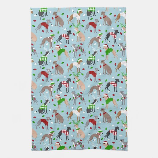 Weihnachts-Greyhound-Hund Geschirrtuch (Vertikal)
