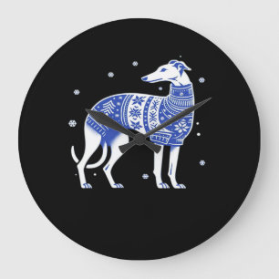 Weihnachts-Greyhound-Hund mit hässlichem Pullover  Große Wanduhr