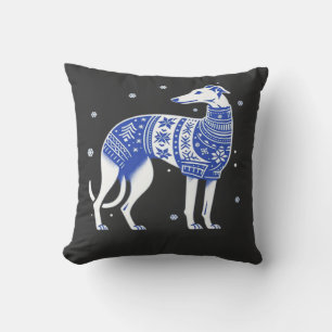 Weihnachts-Greyhound-Hund mit hässlichem Pullover Kissen