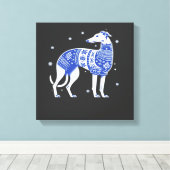 Weihnachts-Greyhound-Hund mit hässlichem Pullover Leinwanddruck (Insitu (Holzboden))