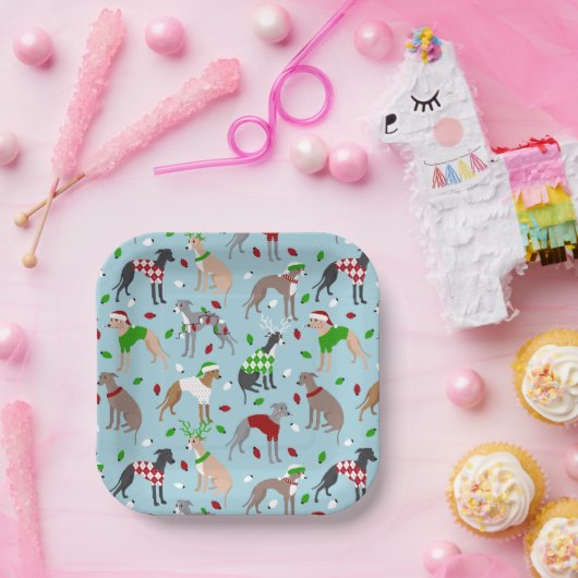 Weihnachts-Greyhound-Hund Pappteller (Party)