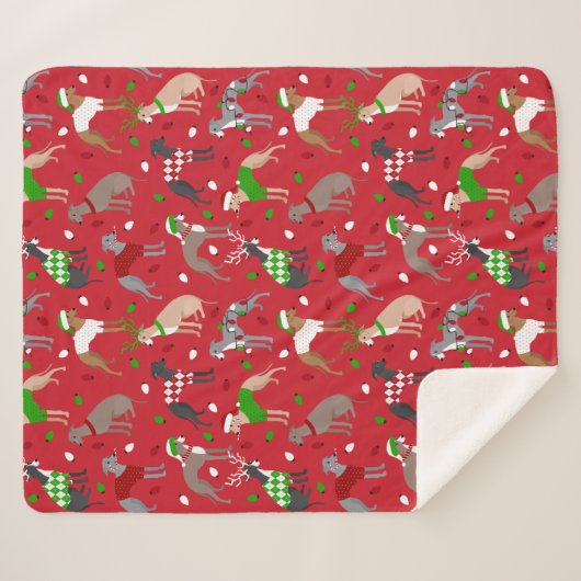 Weihnachts-Greyhound Hund Sherpa Blanket Sherpadecke (Vorderseite (Horizontal))