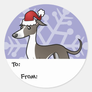 Weihnachts-Greyhound / Whippet / Iggy Gift Tags Runder Aufkleber