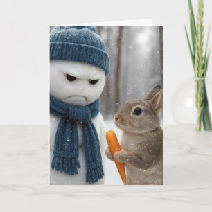 Weihnachts-Griesgram-Schneemann mit einem Hasen Karte