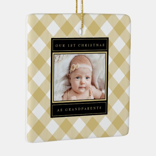 Weihnachts-Großeltern Weißes Gold Kariertes Foto Keramikornament (Rechts)