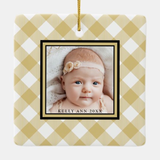 Weihnachts-Großeltern Weißes Gold Kariertes Foto Keramikornament (Rückseite)