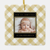 Weihnachts-Großeltern Weißes Gold Kariertes Foto Keramikornament (Vorderseite)