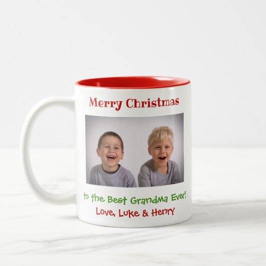 Weihnachts Großmutter Großkinder Custom Foto Zweifarbige Tasse (Links)