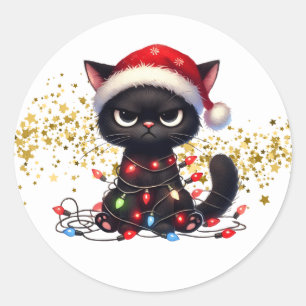 Weihnachts-Grumpy-Cat-Aufkleber Runder Aufkleber