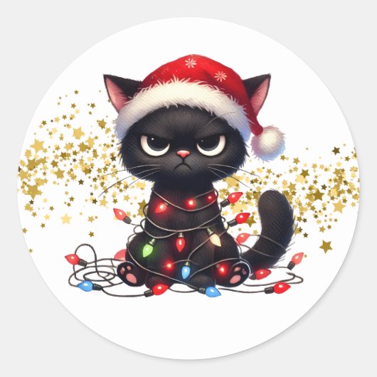 Weihnachts-Grumpy-Cat-Aufkleber Runder Aufkleber (Vorderseite)