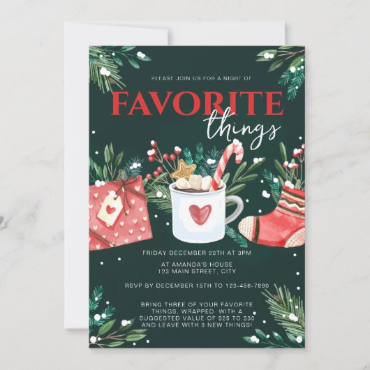 Weihnachts-Grün-Feierliche Lieblings-Dinge-Party Einladung (Vorderseite)