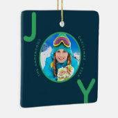 Weihnachts-Grün-Foto Freude Familienname Keramikornament (Rechts)