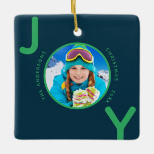 Weihnachts-Grün-Foto Freude Familienname Keramikornament