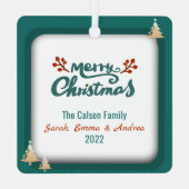 Weihnachts-Grün-Foto Ornament Aus Metall (Rückseite)